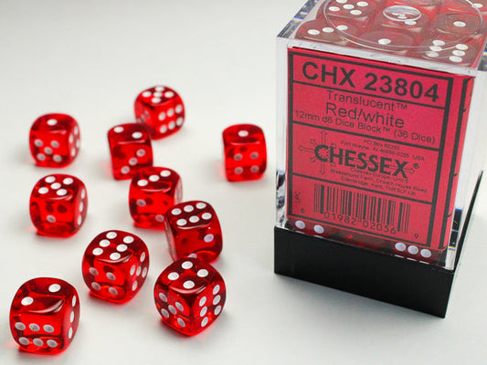 Chessex Translucent Red/White 12mm D6 Dice Block (36 dice)