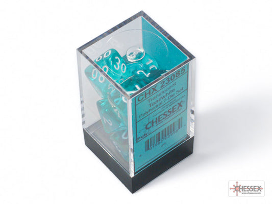 Chessex Polyhedral 7 Die Set Translucent Teal/White