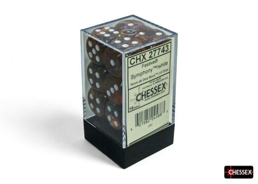 Chessex Festive Symphony/White 16mm D6 Dice Block (12 dice)