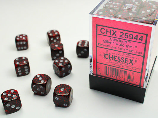 Chessex Speckled Silver Volcano 12mm D6 Dice Block (36 dice)