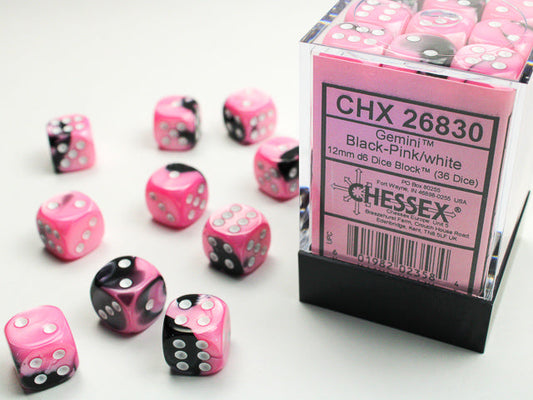 Chessex Gemini Black Pink/White 12mm D6 Dice Block (36 dice)