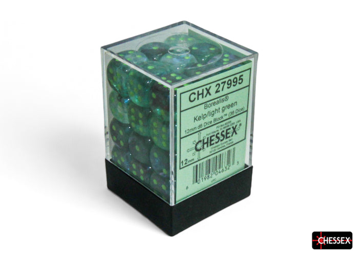 Chessex Borealis Kelp/Light Green Luminary 12mm D6 Dice Block (36 dice)