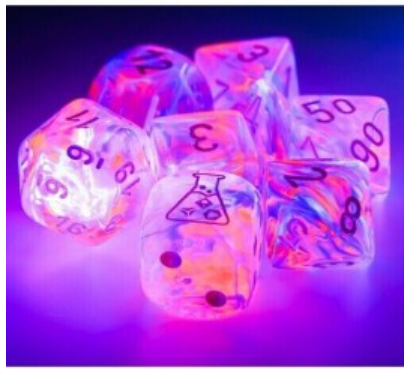Chessex Nebula Black Light Special/White 7 Die Set with Bonus Die